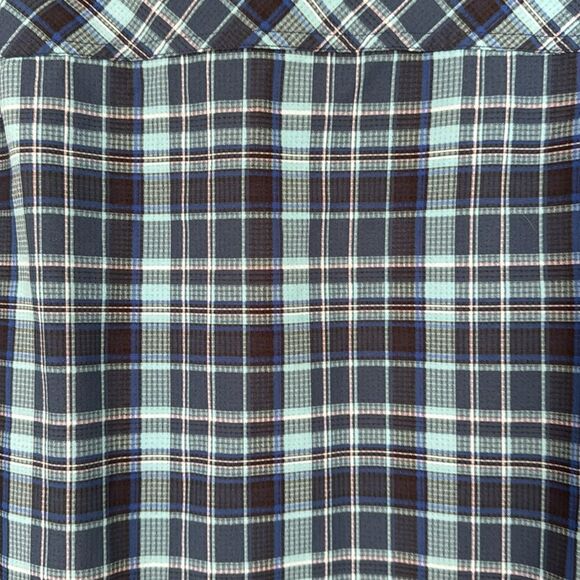 Duluth Trading Co shades of blue plaid button down shirt. Roll tab sleeves. XL. - Picture 8 of 11